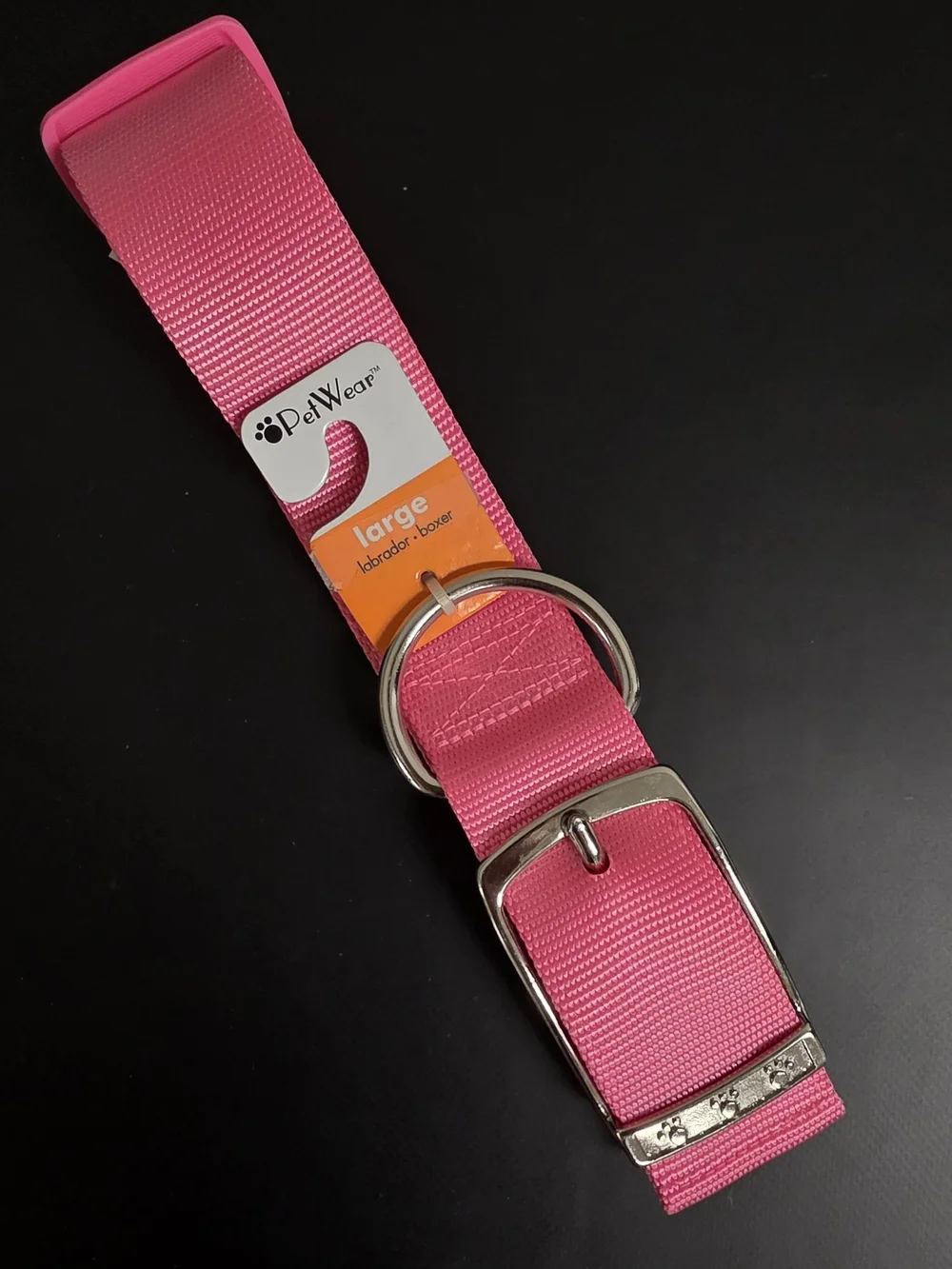 NWT PetWear Hot Pink Nylon Dog Collar Metal Buckle Large